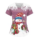 Damen Weihnachten Kurzarm Arbeitskleidung V-Ausschnitt T-Shirt Top Bluse Sweatjacke Unterhemd Schöne Rentiere Hoodie Schneeflocke Pulli Farbblock Kurzarm Gradient Sweatshirt