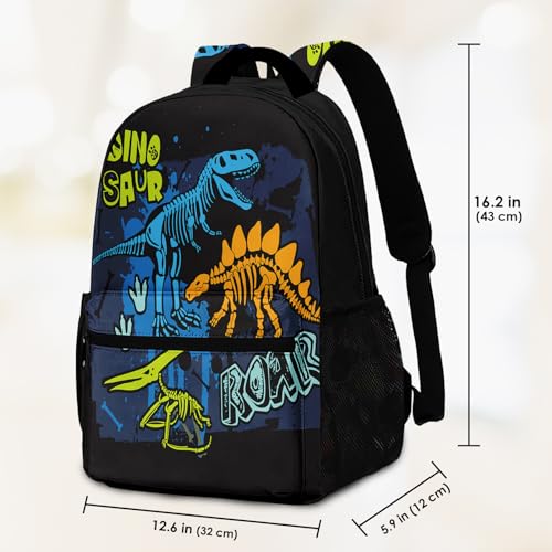 Kids Backpack for Teens Girls Boys, Dinosaur Skeleton Kids Cute Green Dino Water Resistant Child Bookbag School Bag with Adjustable Padded Straps3