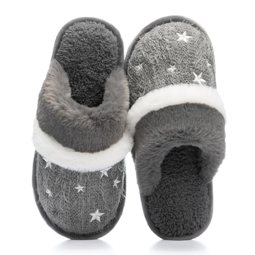 Image of GOEWY Cozy Slippers for Women Indoor and Outdoor Fuzzy House Shoes with Memory Foam Anti-Skid Sole Gifts for Women Mom Ladies