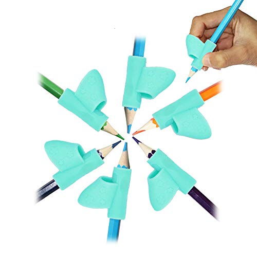OKSANO Pencil and Pen Grip Silicone 6 Packs, Orange Pencil Grippers Writing Aid Posture Correction Tool, Pencil Holder Grips for Children, Righties & Lefties (orange) (blue)