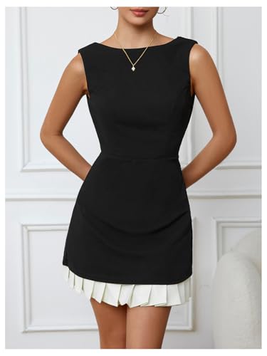 Milumia Women's Boat Neck Pleated Mini Dress Open Back Short Party Club Tank Dresses3