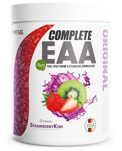EAA Pulver 500g ERDBEERE KIWI - 12.500mg essentielle Aminosäuren - unglaublich lecker & erfrischend - COMPLETE EAA mit allen 9 EAAs inkl. Histidin - EAA vegan Aminosäuren Pulver - Amino Workout Drink