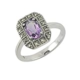 Set in 925 Sterling Silber Esse Marcasite Ohrhänger Sterling Silber Bilderrahmen Amethyst und Markasit Ring – Größe O