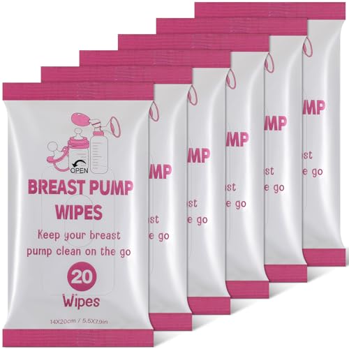 Image of Threlaco 6 Pack 120 Count Breast Pump Wipes Quick Clean and Irritant Free Resealable Convenient Breast Pump Cleaning Wipes Hygienic Breastfeeding Supplies(Pink)