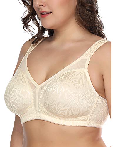 Deyllo Women's Full Coverage Plus Size Comfort Minimizer Bra Wirefree Non Padded(Beige,40DDD)
