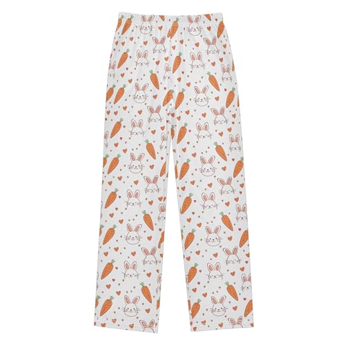 Cute Rabbit Carrot Long Pajama Pants Elastic Waist PJ Bottoms with Pockets S A1133992