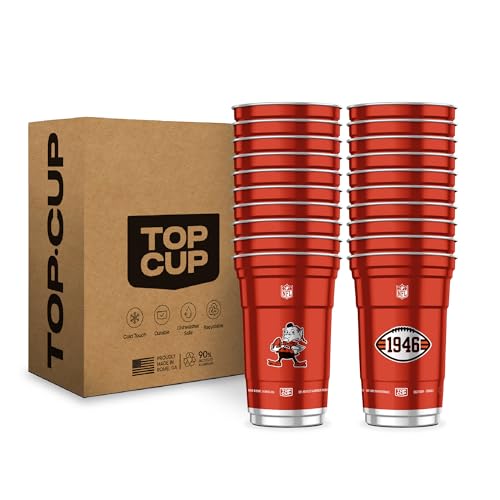 Top Cup NFL Cleveland Browns 20 oz Reusable Aluminum Cups 20 Count | Officially Licensed Durable Reusable & Recyclable Made in USA
