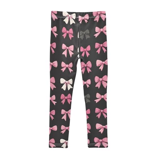 Pink and White Bow Girls Leggings Kids Yoga Pants Dance Active Tights 4T2