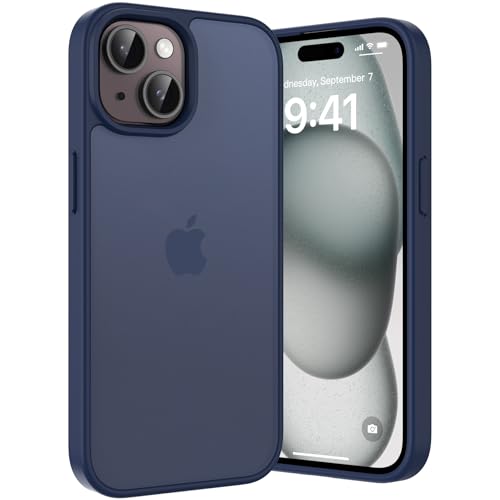 Opkiegrn Funda para iPhone 16e / 15/14 / 13, Protección Militar Respaldo AntiAmarillo Antiarañazos Respaldo Antigolpes Carcasa Bumper, Fina Transparente HD Clara PMMA Duro Respaldo Funda, Azul