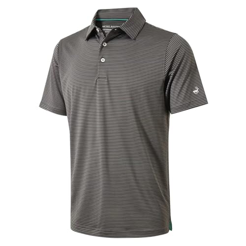 Image of Mens Golf Shirt Moisture Wicking Dry Fit Performance Sport Short Sleeve Striped Golf Polo Shirts for Men
