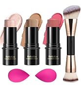 3PcsKitdemaquillagecrèmecontourstick,nuancesavecHighlighter&Bronzer&Blush,poursculp...