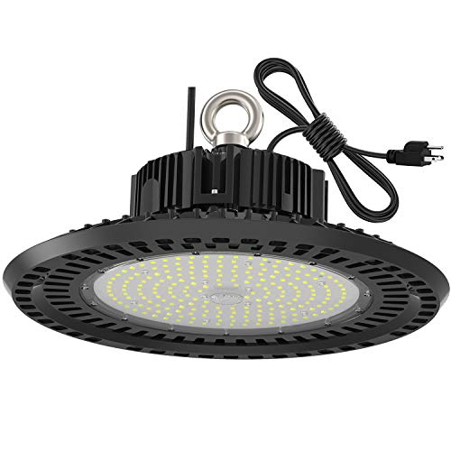 100W LED High Bay Lights ETL Certified Driver UFO High Bay Lighting Fixture 5000K 14000LM IP65 1-10V Dimmable for Warehouse Garage Barn