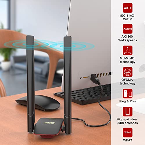 Xdo Usb Wifi 6 Adapter For Pc, Wifi Dongle Wireless Network Adapter With High Gain 5Dbi Antenna For Desktop/Laptop, Dual Band 2.42G/5.8Ghz Mu-Mimo, Only Support Windows 11/10 (Black1) #TOP1