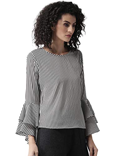 Image of Style Quotient Women White & Black Striped Top-White /Black