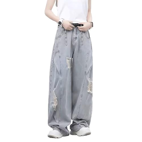 Baggy Jeans Men Washed Distressed Baggy Barrel Jeans Men Streetwear for Skater Wide Leg Denim Pants Frayed