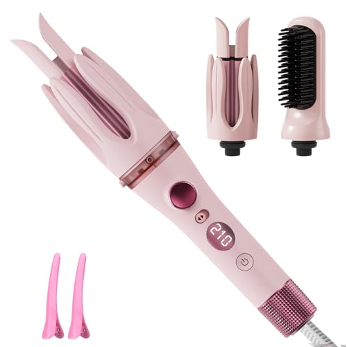 LtYioe 3-in-1 Automatic Curling Wand (1.1 1.25IN Hair Curler&Straightener Brush) 2-Way Rotation & 2-Way Slot, LCD Display, Ceramic Coating, Anti-Scald Auto Shut-Off, Four Temperature for Hair Styling