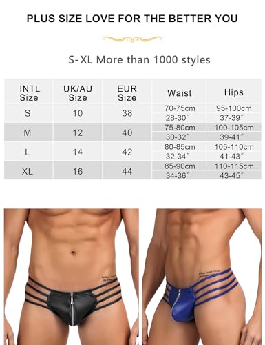 ohyeahlady String Tanga Herren Sexy Kunstleder mit Reißverschluss Gummi Unterwäsche Männer Ouvert Thong Sissy Gay G-String Wetlook Elastizität Slips Dessous Große Größen Unterhosen T-Back – Bild 6