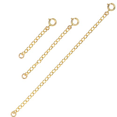 BENIQUE Necklace Extenders for Women - 925 Sterling Silver, 14K Gold Filled, Fully Adjustable Chain, Delicate Durable Strong Lightweight Removable, Made in USA, Set of 3 (Gold Filled/Set 1