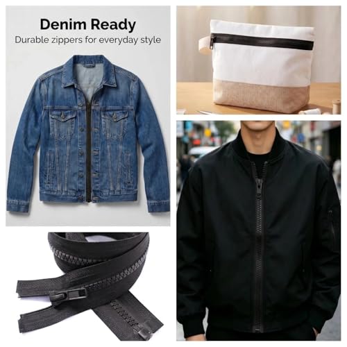 Image of MebuZip 2PCS #5 20 Inch Separating Jacket Zippers Resin Zipper Molded Plastic Zippers Bulk for Sewing Coat Jackets Clothes (Black)
