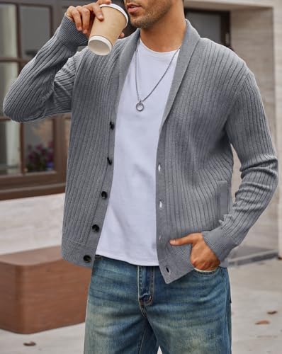 Merokeety LONG SLEEVE CARDIGAN SWEATER Shawl Collar Button Down Ribbed Knit Outerwear thumb #2