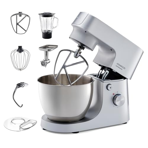 KENWOOD Stand Mixer HOMEBAKE Kitchen Machine 1400W with Blender 5L Stainless Steel Bowl K-Beater Whisk Dough Hook Splash Guard Blender Meat Mincer KHH01.220SI Silver