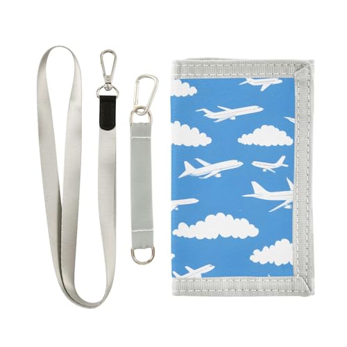 ALAZA Kids Wallets for Boys Girls Toddler Trifold Wallet Children Small Blue Airplane White Clouds with Zipper Coin Pocket