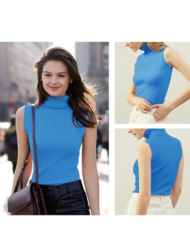 Image of v28 Women Sleeveless High Neck Turtleneck Stretchable Knit Sweater Top