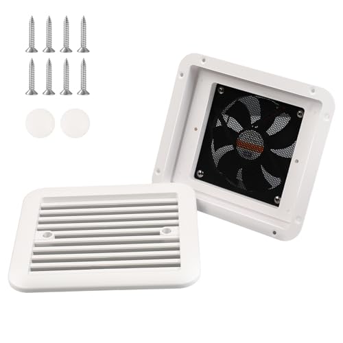 MaxEarn Ventilatore di scarico per roulotte, camper, ventilatore da tetto reversibile, Max Air per ventilatore da tetto con zanzariera, ventola silenziosa, ventilatore laterale (bianco)
