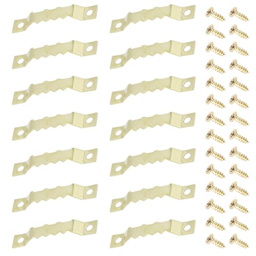 Image of 100 Pcs Sawtooth Hangers Picture Hanging Kit 1.77in Sawtooth Picture Hangers Picture Hooks with Screws Picture Frame Hangers for Photos Artwork Clock (Gold /XK-JC)