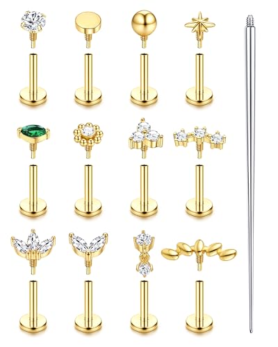 ORAZIO 18G Hypoallergenic Flat Back Earrings Stud Earrings - 316L Surgical Steel Internal Thread Stud Piercing Jewelry for Tragus/Helix/Conch/Medusa/Lip/Labret - Helix Tragus Cartilage Earrings for Women A