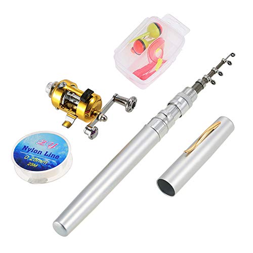Mini Pólo, Andoer Conjunto combinado de cana de pesca e molinete Caneta de bolso telescópica Vara de
