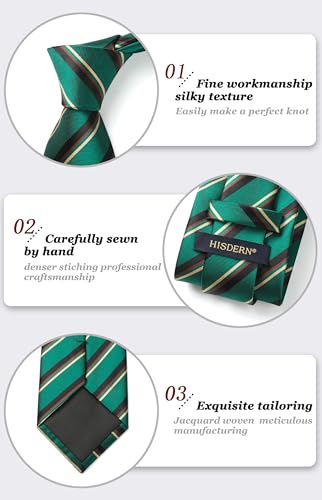 Image of HISDERN Mens Striped Tie and Pocket Square Set Necktie for Men | soft smooth texture, wrinkle-free, neat hand-tied knot, gifting ready, regular 3.4 width, coordinated look, business wedding