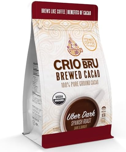 Crio Bru Brewed Cacao Uber Dark Spanish Roast - Coffee Alternative Natural Drink | 100% Pure Ground Cacao Beans | 99.99% Caffeine Free, Brew And Enjoy Hot or Iced (48oz)