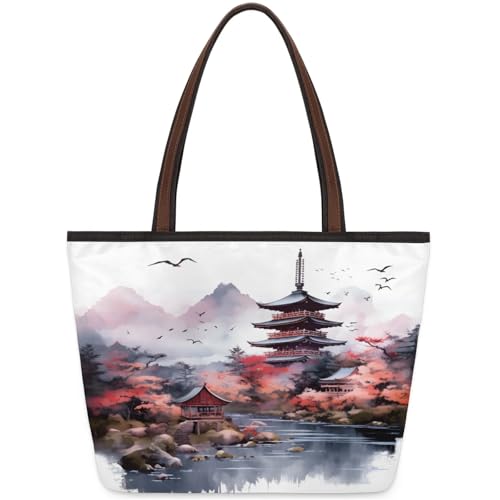 Beautiful Scenic Tower Tote Bag Multi Pocket Zippered Beach Bag Lightweight Waterproof Handbag for Women Men Work Gym Travel Swimming Yoga Grocery Shopping L