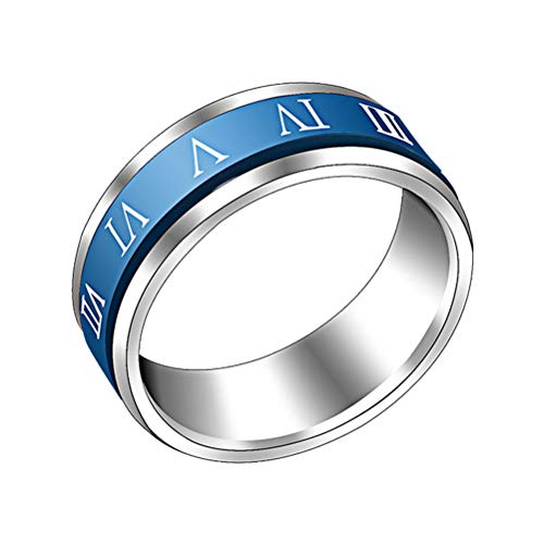 Image of PAURO Roman Numerals Spin Worry Ring | Unisex Stainless Steel, Roman Numerals Spin Worry Ring for Anxiety