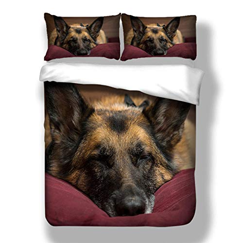WZSZSA Housse de Couette 220x240cm 3D Berger Allemand Animal Parure de lit 3 pièces,Ensemble de literie Microfibre et Fermeture à Glissière avec 2 Taies d'oreiller Cover