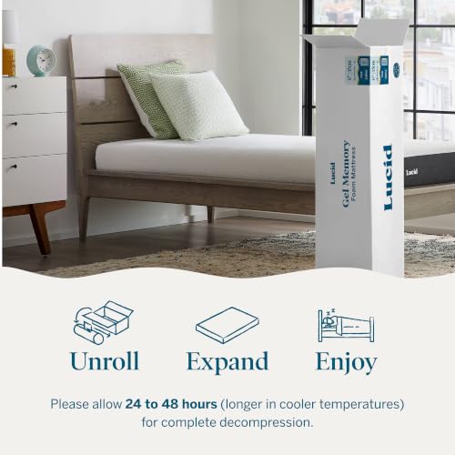 Image of Lucid 6 inch Firm Gel Memory Foam Mattress - Bamboo Charcoal & Cooling Gel - Fiberglass Free - Bed in a Box - CertiPUR-US Certified - Twin Size
