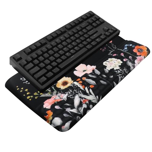 Computer Keyboard Stand with Wrist Rest, Ergonomic Tilted Keyboard Holder - Keyboard Riser with Wrist Pad - Keyboard Tray Support for Office Home - Black Flowers