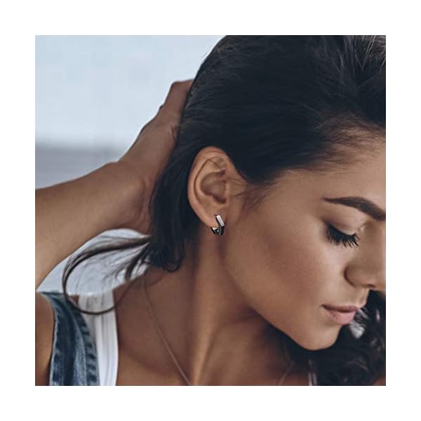 Thunaraz Stainless Steel Black Hoop Earrings for Men Women Huggie Triangle Square Round Geometric Stud Earrings Set - Image 6