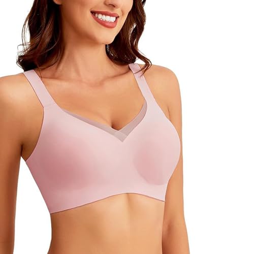 Sujetador Reductor Sin Costuras Y Sin Aros para Mujer, con Escote En V Y Malla Cruzada (Rosa, Talla Pequeña)(Pink,Medium)