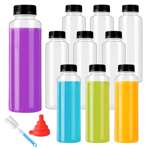 YBCPACK 10 Pack 16oz(500ml) PP Heat-Resistant Plastic Juice Bottles With Caps-Plastic Smoothie Bottles-Reusable Bulk Beverage Containers with Lids for Juice Beverage(Dishwasher Safe)