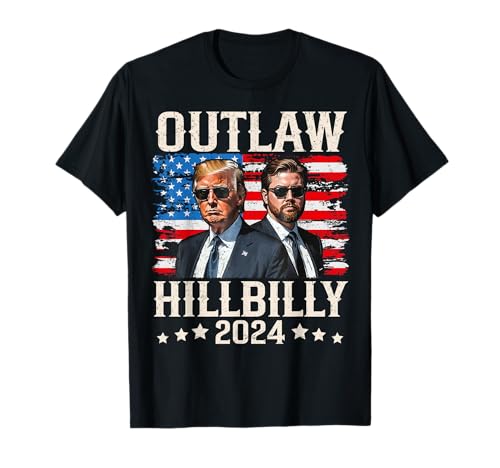 Trump Vance '24 Outlaw Hillbilly Bandera de Estados Unidos Vintage Camiseta