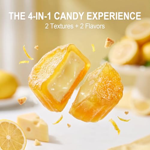 Image of AMOS 4D Gummy Lemon Tart Candy, Lemon and Cheese Flavored Gummies, Crunchy Outside and Gummy Inside, 10 Individually Wrapped Snack Packs, 8.47 oz
