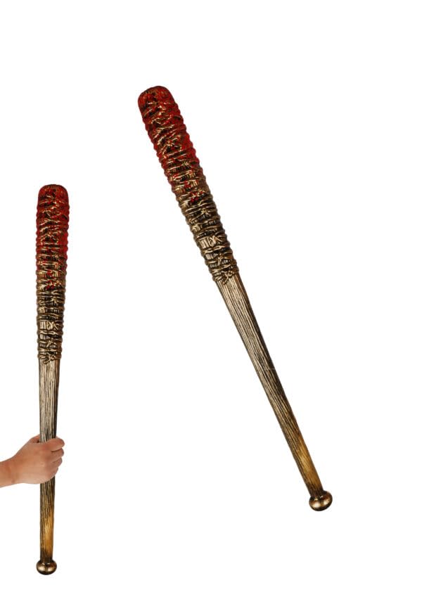 Pack of 2 Halloween Bloody Baseball Bats with Barbed Wire – Scary Horror Prop Weapons for Adults & Teens – Fake Blood Splattered Costume Accessories for Fancy Dress, Zombie Cosplay & Haunted House Par