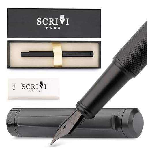 SCRIVI PENS - Pluma Estilográfica Negra | Punta Extrafina | Juego De Plumas Estilográficas Pluma Estilográfica Recargable De Lujo Con Cartuchos De Tinta | Escritura Fluida, Bocetos Y Caligrafía