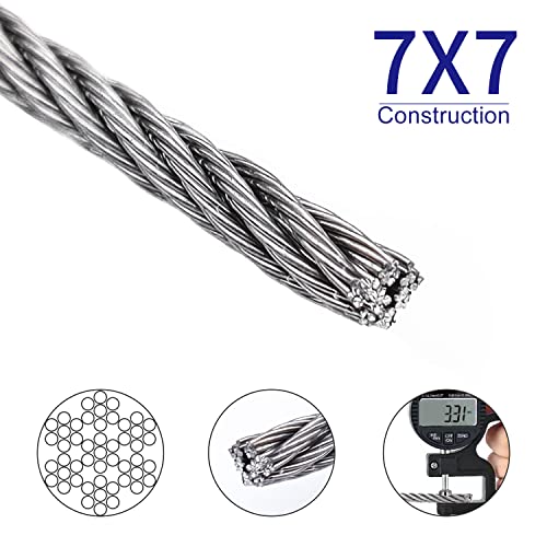 Rectoo 1/8" Wire Cable, 100Ft Wire Rope Metal Cable With Loop Sleeve And Steel Thimble, 7X7 Marine Stainless Steel Strand Core Perfect For Deck Railing System, Outdoor Hanging Kit, Garden Fence (Sr03) #TOP1