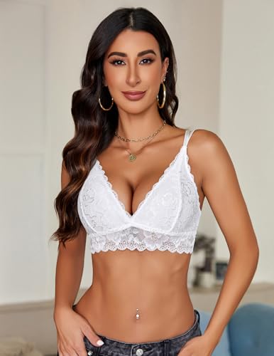 Image of Avidlove Womens Bras Lace Deep V Bralettes for Women White Sexy Bras for Women No Padded(White,L)