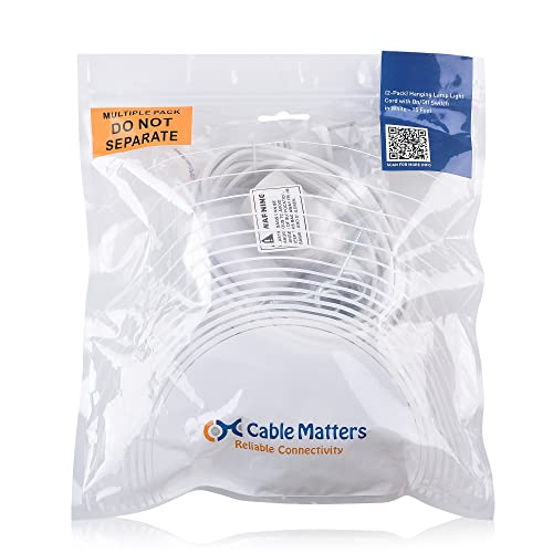 Cable Matters 2-Pack Hanging Light Cord With Switch 15 Ft (Pendant Light Cord/Light Socket With Cord) In White #TOP7
