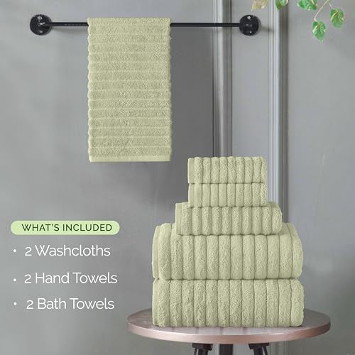 Image of Elegant Comfort 100% Turkish Cotton Corduroy Ribbed Luxury Bath Towels 6-Piece Set, Premium Feel - Quick Dry, Highly Absorbent, Contains 2 Bath Towels, 2 Hand Towels, and 2 Washcloths, Mint Green
