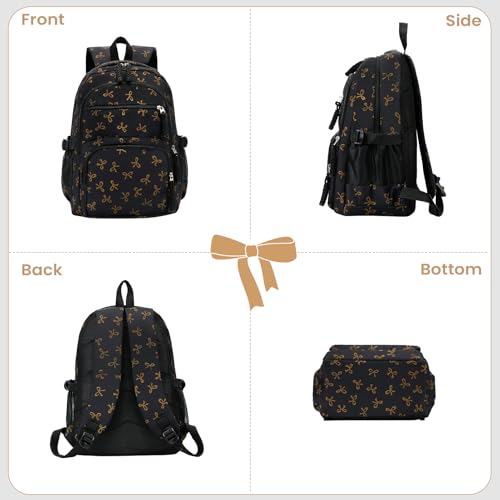 Image of Coquette Bow Backpack - Cute Kawaii Backpack Set Aesthetic Daypack Bow Rucksack (A04 Bow Black)